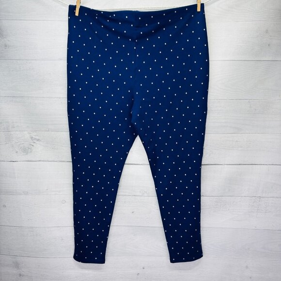 Chico’s 3 (16/XL) Navy Blue Polka Dot Leggings Stretch Pull On Slim Ankle Pants - Picture 7 of 15